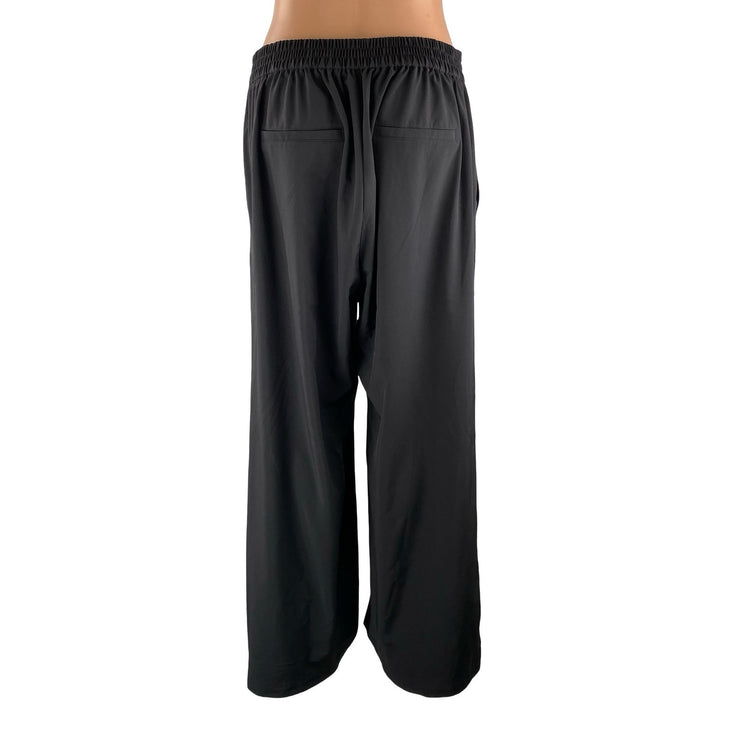 Women's Black High Waisted Pull On Wide Leg Baggy Career Trousers Pants Size 30