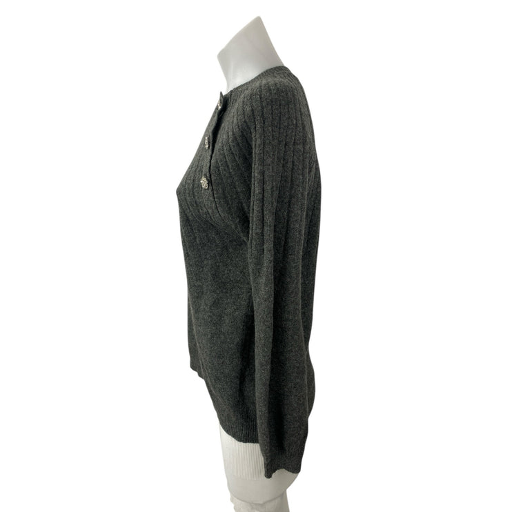 Loft Gray Wool Crew Neck Long Sleeve Button Shoulder Sweatshirt Sweater Top Sz S
