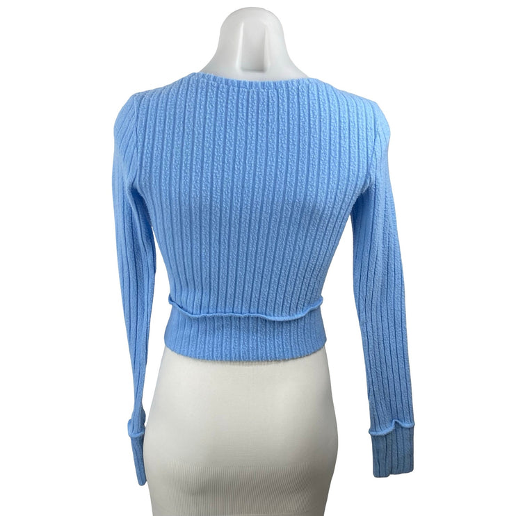 Urban Outfitters Out From Under Blue Rib Knit Button Up Crop Cardigan Sweater XS