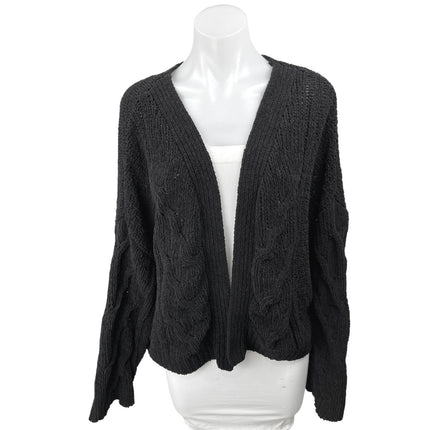 Cotton On Women's Black Ribbed Knit Long Sleeve Open Cardigan Sweater Top Size L