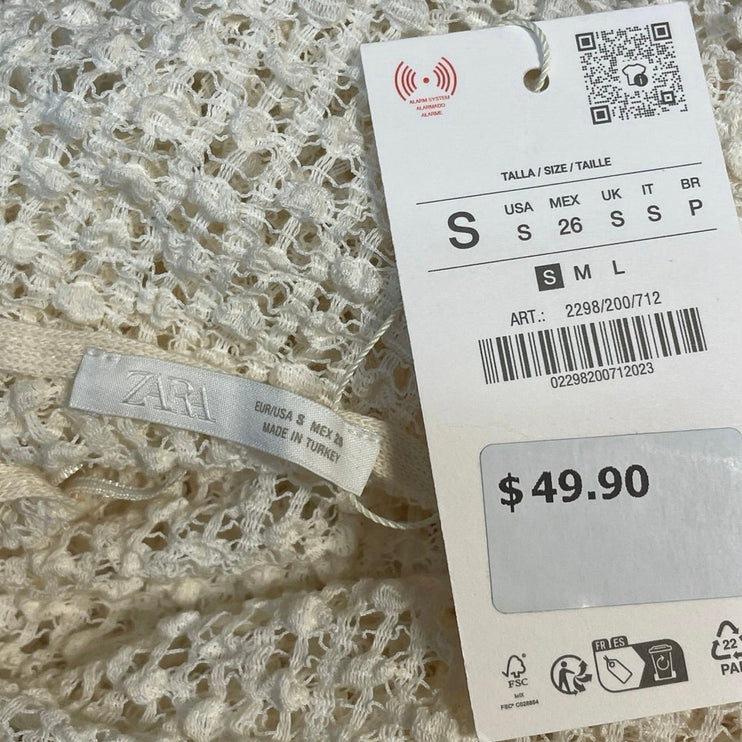 NEW Zara Cream Sleeveless Crochet Knit Sheer Cover Up V Neck Maxi Dress Size S