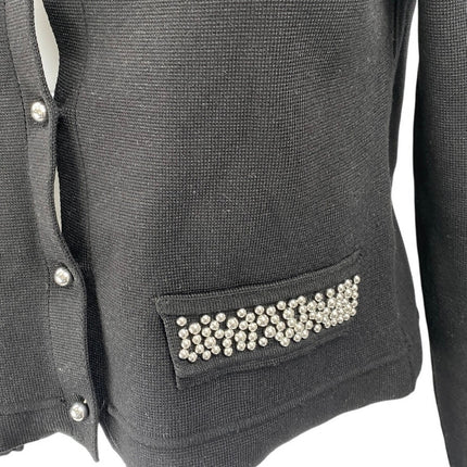 H&M Womens Black Beaded Pearl Buttons Long Sleeve Cardigan Sweater Top Size XS