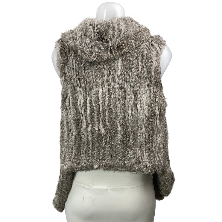 Yves Salomon Women's Gray Sleeveless Rabbit Fur Open Front Vest Coat Jacket M