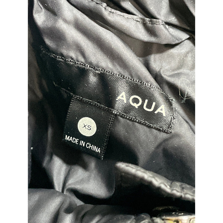 Aqua Black Faux Fur Trim Quilted Long Sleeve Hooded Puffer Parka Coat Jacket XS