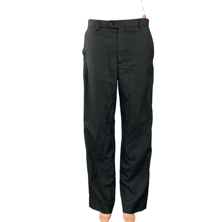 Shapes Womens Black Pinstriped High Waisted Wide Leg Trousers Dress Pants Size M