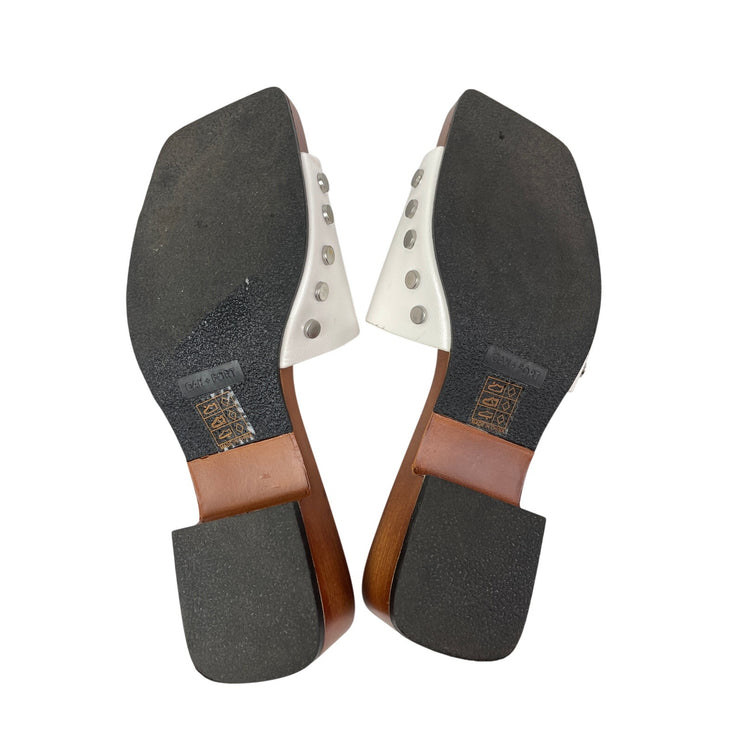 Oak + Fort Women's Wooden Sole Low Block Heel Square Toe Clog Slides 8 (9.5in)