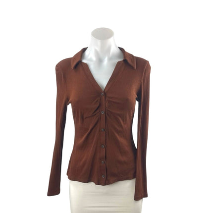 Madewell Women's Brown Collared Long Sleeve Button Down Tee T-Shirt Blouse Top S