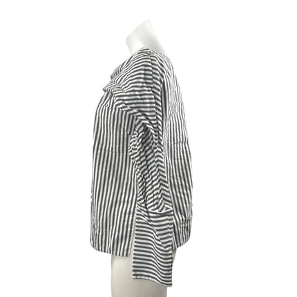 Topshop Women's Black White Striped Long Sleeve Boat Neck Collar Blouse Top 6