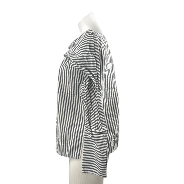 Topshop Women's Black White Striped Long Sleeve Boat Neck Collar Blouse Top 6