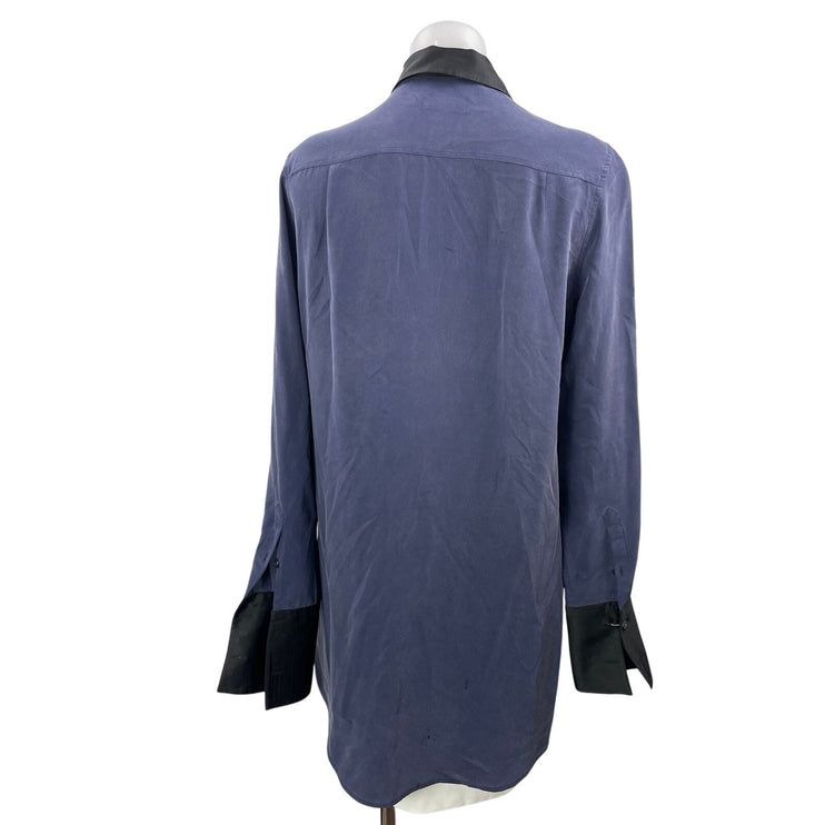 Equipment Women's Blue Gray Long Sleeves Button Down Shirt Tunic Blouse Top Sz S