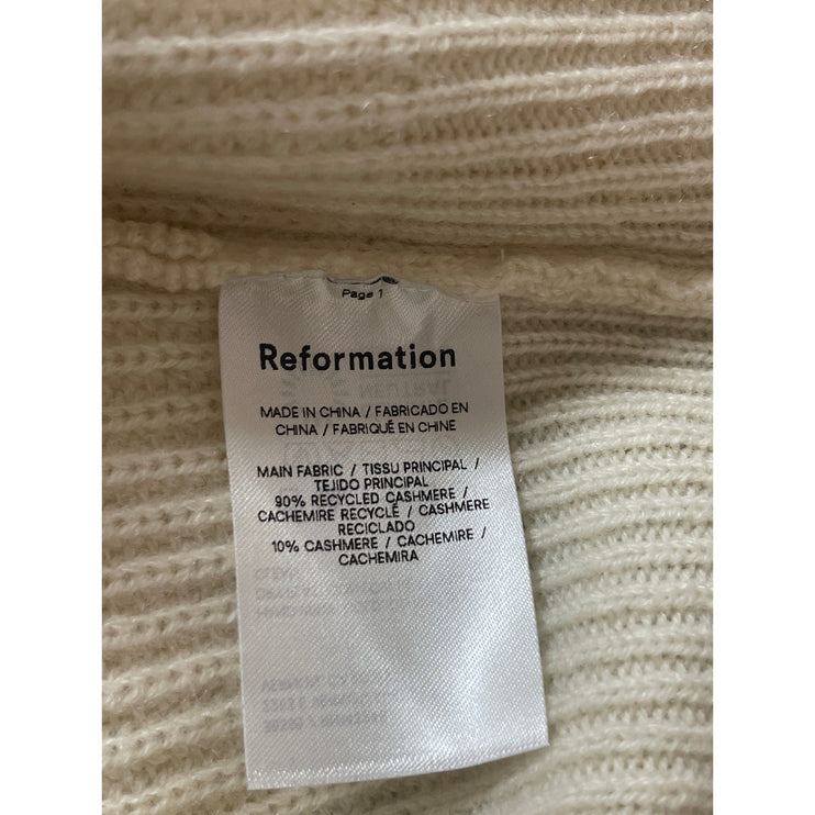Reformation Cream Cashmere One Shoulder Long Sleeve Rib Knit Sweater Top Size S