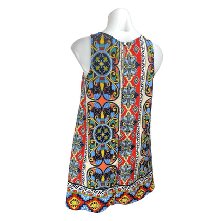 Black/Bead Multicolor Sleeveless Abstract Geometric Tank Mini Shift Dress Size S