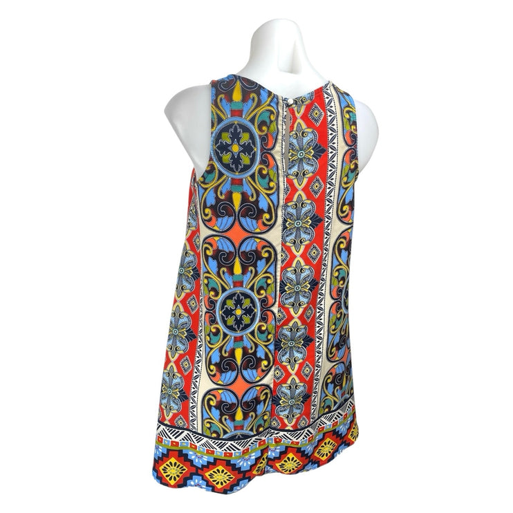 Black/Bead Multicolor Sleeveless Abstract Geometric Tank Mini Shift Dress Size S