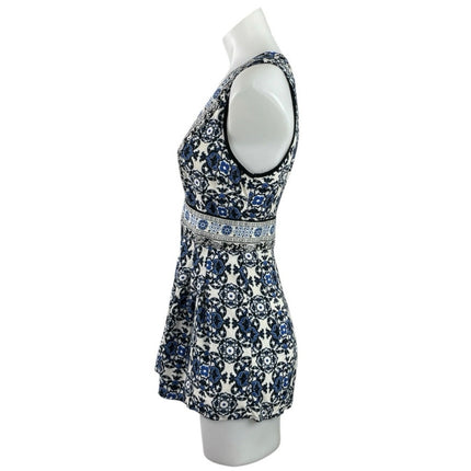 Forever 21 Blue Sleeveless Plunge Pattern Resort Beach Wear Romper Shorts Size S