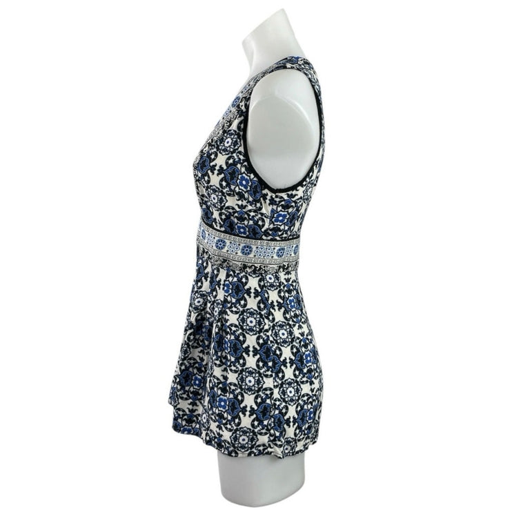 Forever 21 Blue Sleeveless Plunge Pattern Resort Beach Wear Romper Shorts Size S