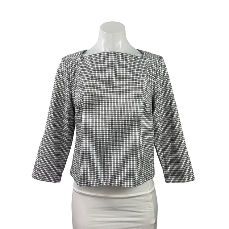 Rachel Zoe Women's Gray Plaid Long Sleeve Boat Neck Zip Work Blouse Top Size S
