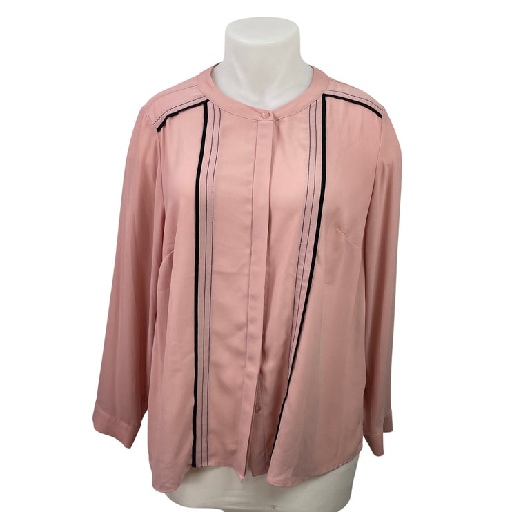 Eloquii Pink Long Sleeve Pintucked Round Neck Button Down Shirt Top Size 16