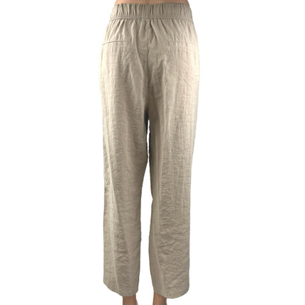 Zara Women's Tan High Elastic Waist Drawstring Straight Leg Trousers Pants Sz M