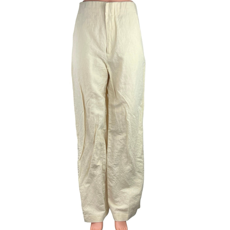 Zara Women's White High Rise Stretch Straight leg Flat Front Trouser Pants Sz M