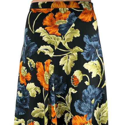 Topshop Navy Blue Multicolor Floral High Waist Asymmetric A Line Midi Skirt Sz 4