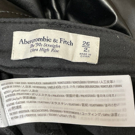 Abercrombie & Fitch Black Ultra High Rise Leather Straight Trouser Pants Sz 26/2