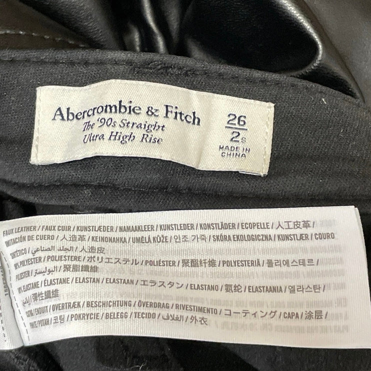 Abercrombie & Fitch Black Ultra High Rise Leather Straight Trouser Pants Sz 26/2