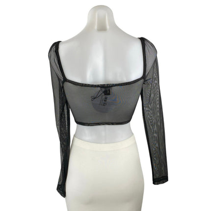 NEW Princess Polly Beverly Black Long Sleeve Mesh Square Neck Crop Top Size 4