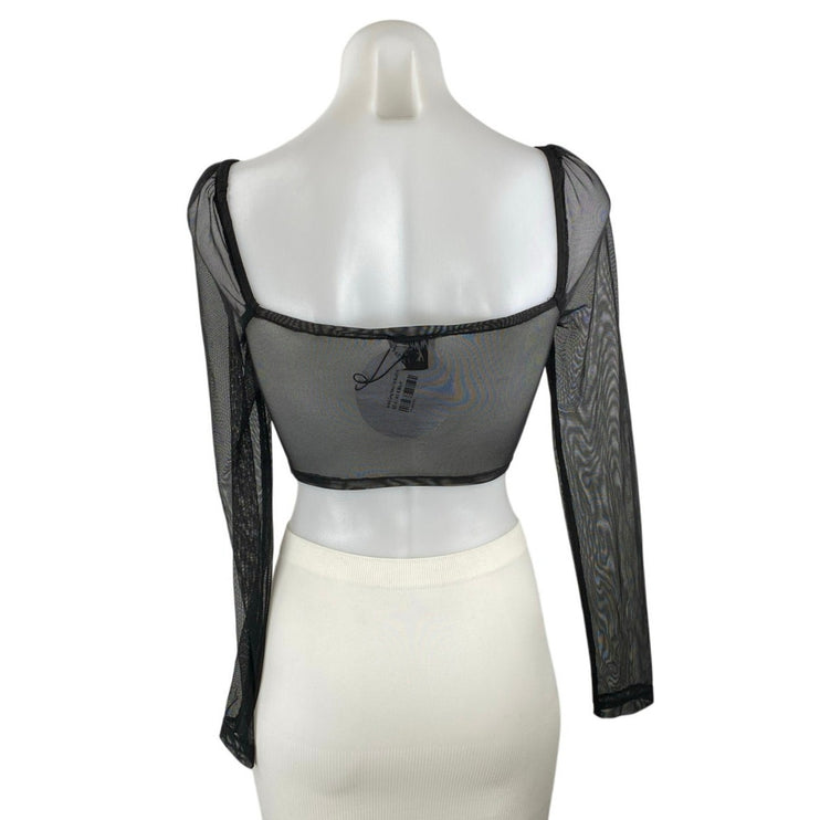 NEW Princess Polly Beverly Black Long Sleeve Mesh Square Neck Crop Top Size 4