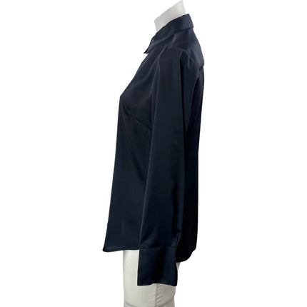 Banana Republic Women's Navy Blue Silk Satin Long Sleeve Button Down Shirt Top S