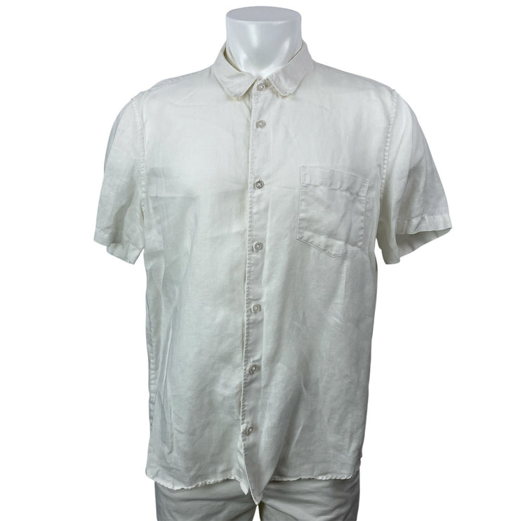 Everlane Mens White Short Sleeves Collared Pocket Casual Button Down Shirt Top L