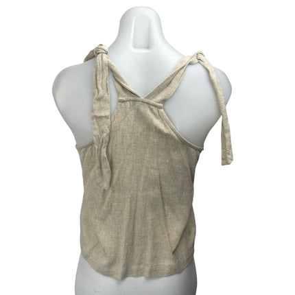 Topshop Women's Beige Linen Tie Strap Sleeveless Button Cami Tank Top Size 2