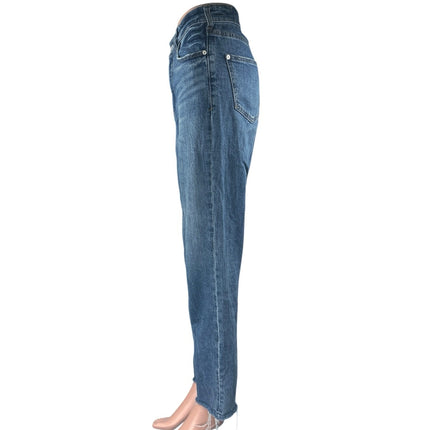 Pilcro Women's Blue Straight Leg High Waist Frayed Raw Hem Denim Jeans Pants 28