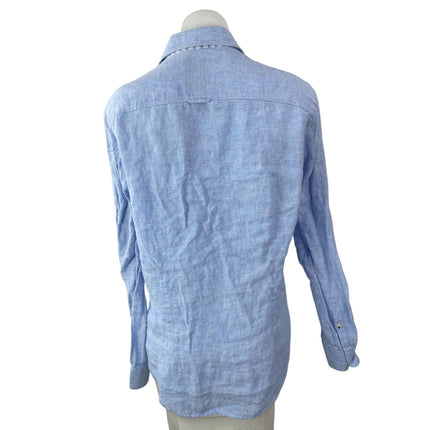 Club House 100% Linen Women's Collar V Neck Long Sleeve Button Down Shirt Top S