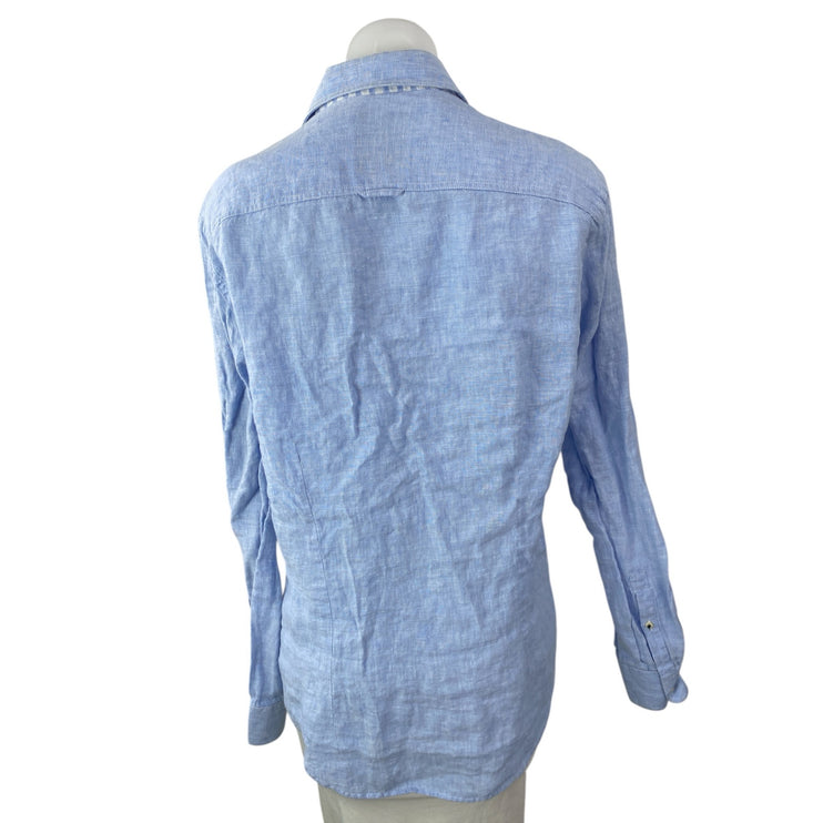 Club House 100% Linen Women's Collar V Neck Long Sleeve Button Down Shirt Top S