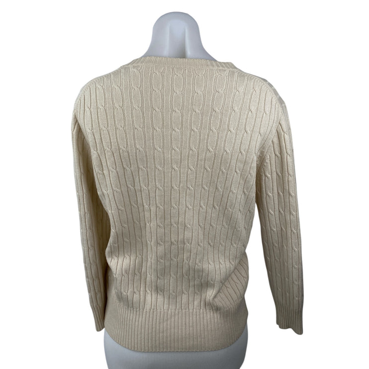 J.Crew Cream Wool Cable Knit V Neck Long Sleeve Button Cardigan Sweater Top Sz M