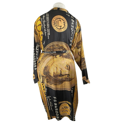 Fashion Nova Women's Black Brown Printed Satin Long Sleeve Midi Shirt Dress 1X