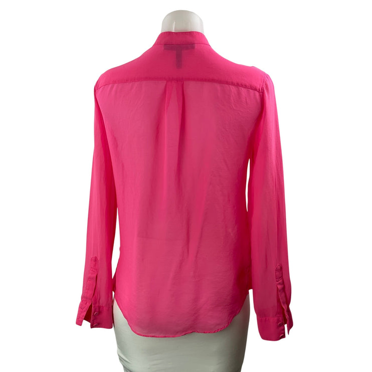 BCBGMAXAZRIA Women's Pink Sheer Long Sleeve Pocket Button Down Shirt Top SIze XS