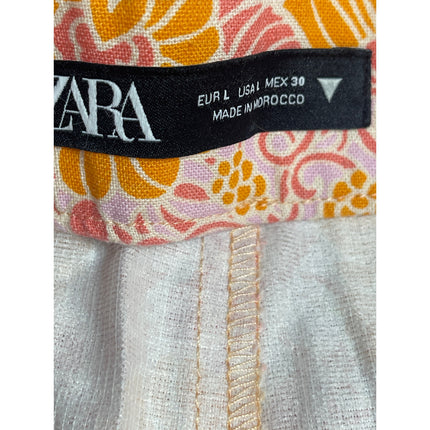 ZARA Orange Multicolor Floral Linen High Rise Mini Flare A-Line Skort Skirt Sz L