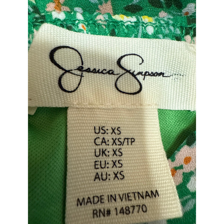 Jessica Simpson Green Floral Sleeveless Ruffle Cami Midi A-Line Tank Dress Sz XS