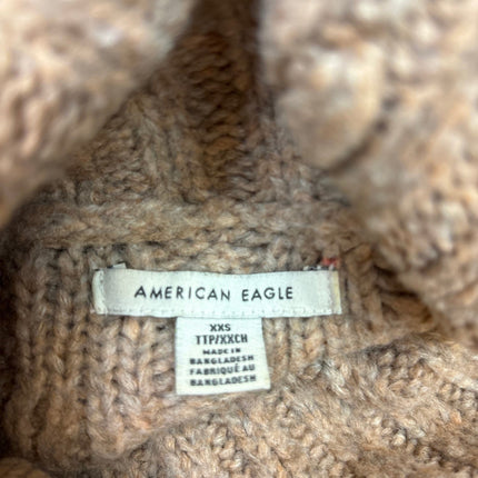 American Eagle Womens Tan Cable Knit Argyle Turtleneck Oversized Sweater Top XXS