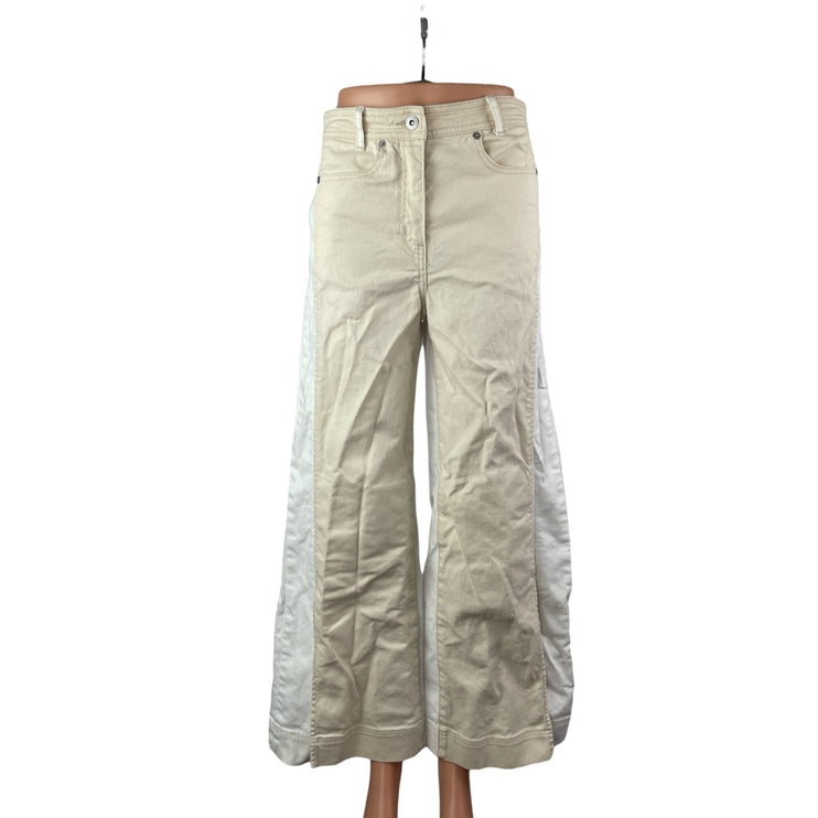 Something Navy Women's Beige White Colorblock Wide Leg Trousers Pants Size S