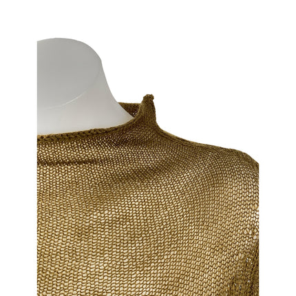 Zara Brown Gold Wool Metallic Knit Mock Neck Long Sleeve Blouse Sweater Top Sz M