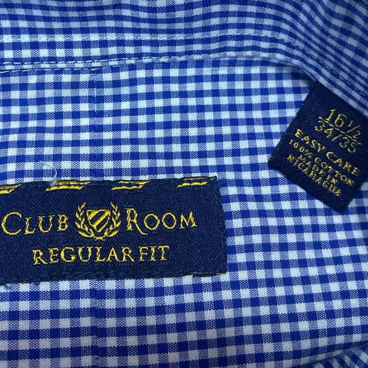 Club Room Mens Blue Gingham Regular Fit Long Sleeve Button Up Shirt Top Sz 16.5