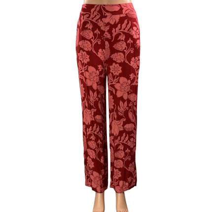 MNG Mango Women's Red Floral High Waisted Straight Leg Trousers Pants Size S
