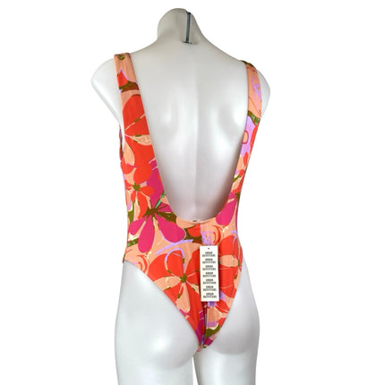 NEW Urban Outfitters Floral Multicolor Open Back One Piece Swimsuit Swimwear L
