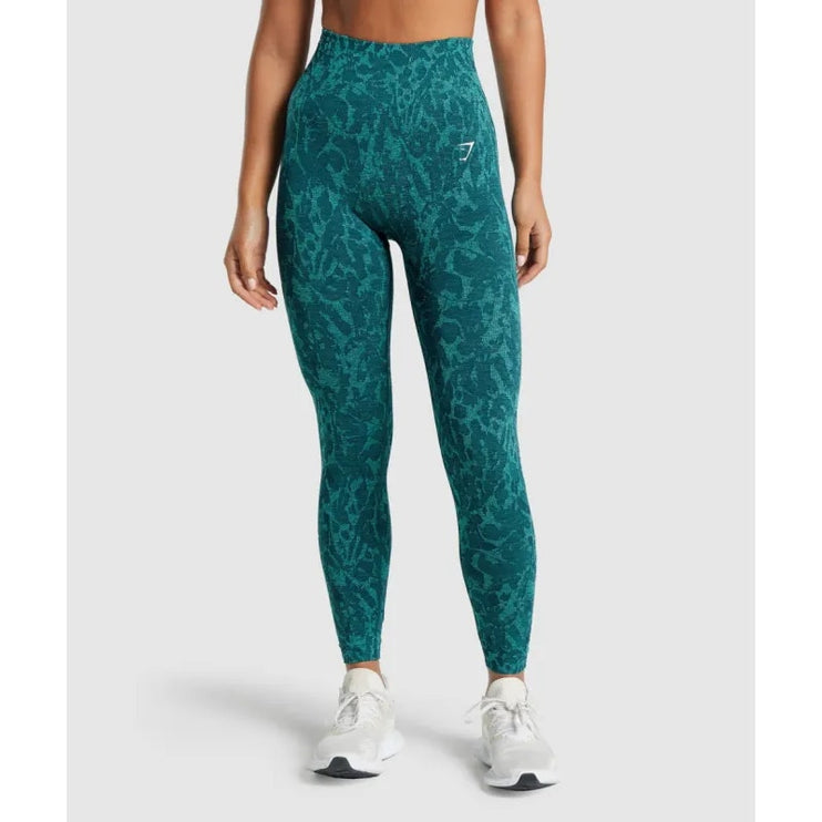 Gymshark Adapt Animal Seamless Green Jacquard Yoga Athletic Leggings Pants Sz M