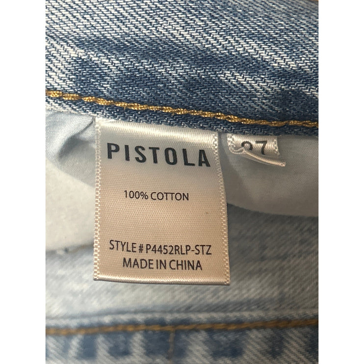 Pistola Women's Blue Light Wash Distressed Frayed Cut Off Denim Jean Short Sz 27