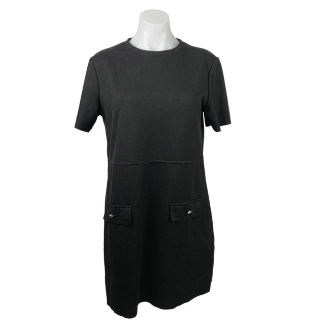 zara t shirt dress Zara Black Faux Suede Round Neck Short Sleeve Casual Mini T-Shirt Dres –  Brie