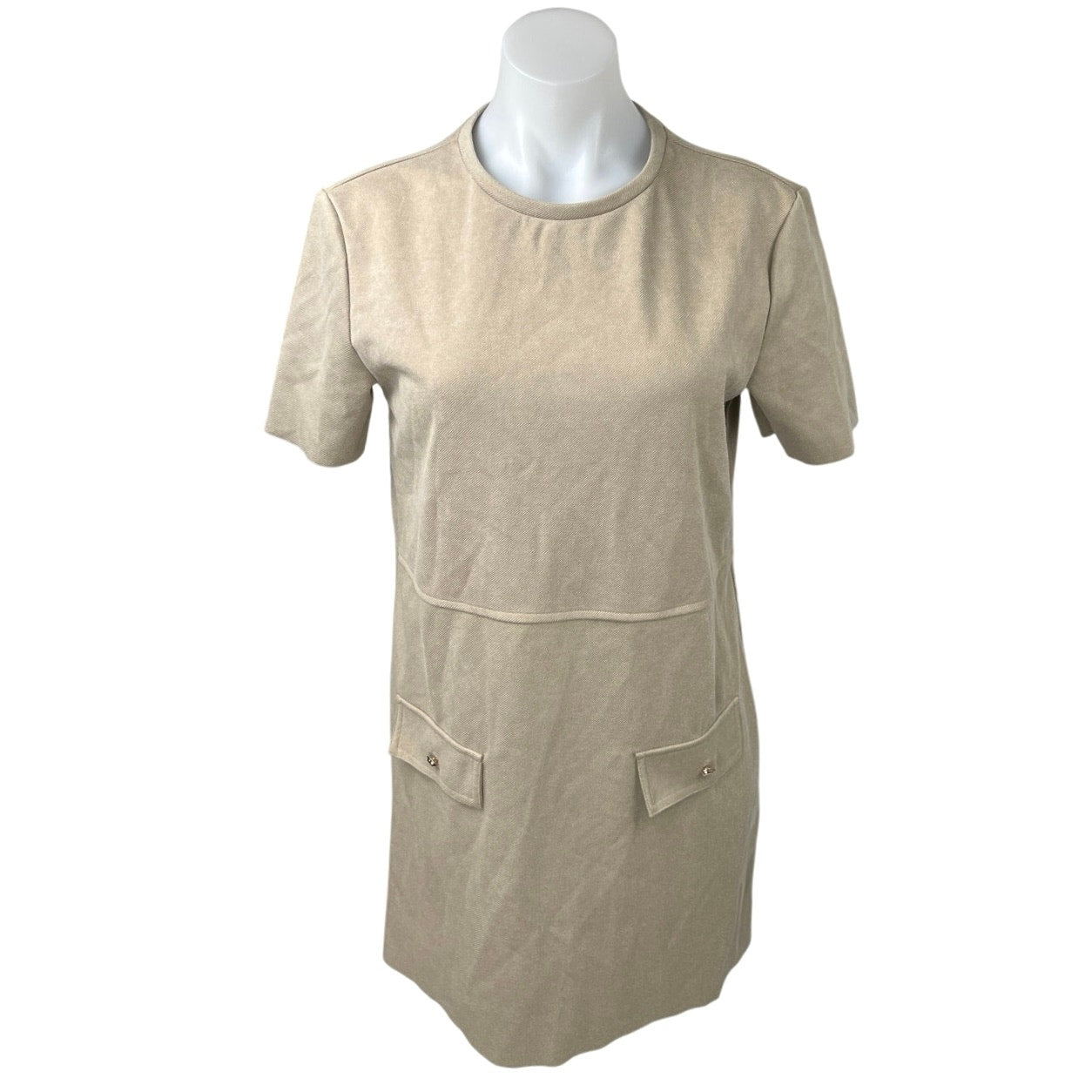 NEW Zara Beige Round Neck Short Sleeve Pull On Knee Length Tee T-Shirt Dress M NEW Zara Beige Round Neck Short Sleeve Pull On Knee Length Tee T-Shirt Dress M