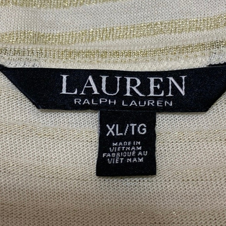 Lauren Ralph Lauren Women's Yellow Striped Long Sleeve T Shirt Tee Top Size XL